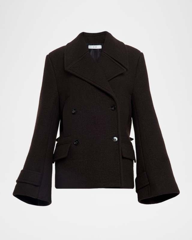 Flare-Sleeve Double-Breasted Short Peacoat